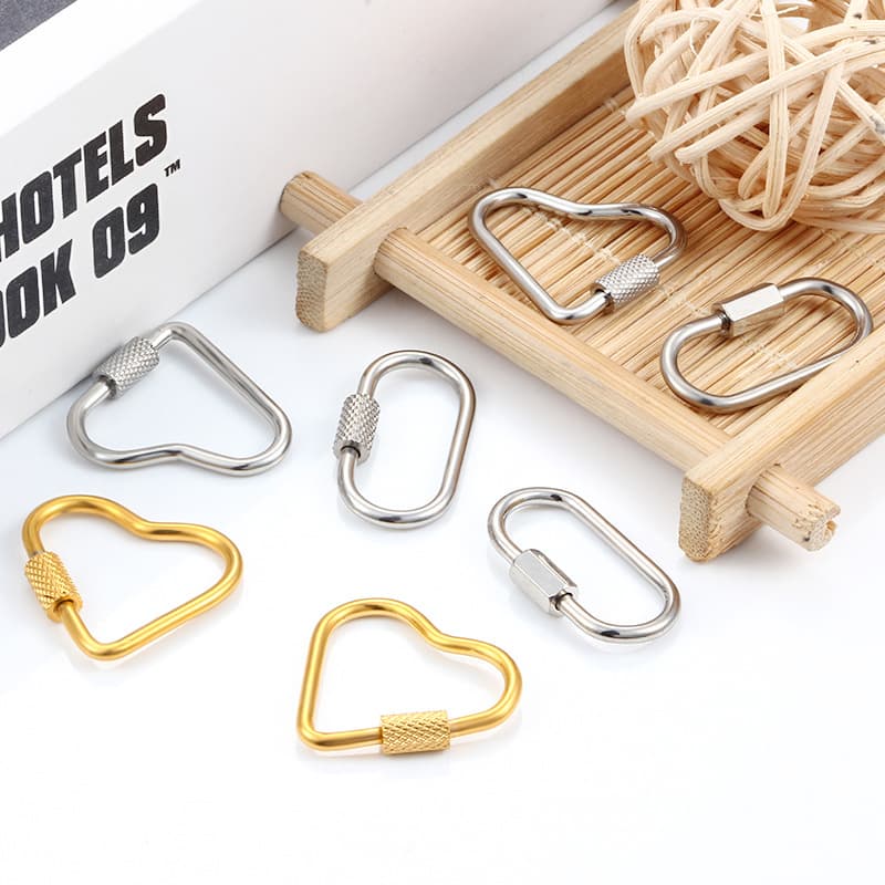 Stainless Steel Heart Carabiner Clasps – Screw Lock Connector for DIY Jewelry & Accessories 2