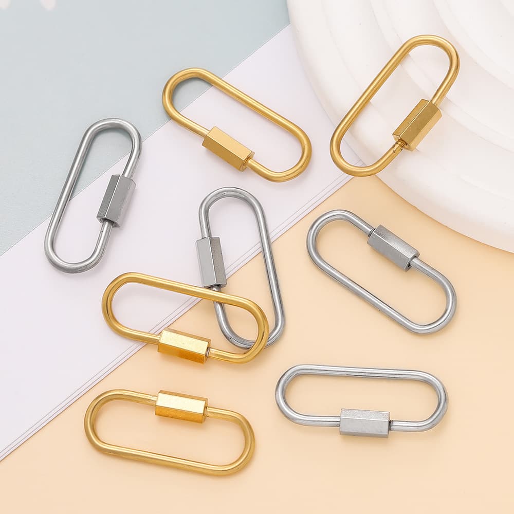 Stainless Steel Screw Lock Carabiner Clasps – Oval Connector for Jewelry & DIY Accessories