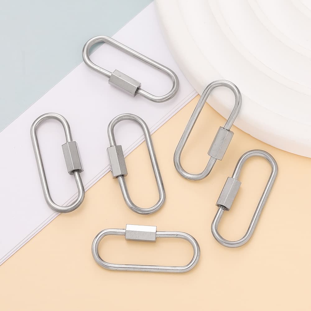 Stainless Steel Screw Lock Carabiner Clasps – Oval Connector for Jewelry & DIY Accessories 2