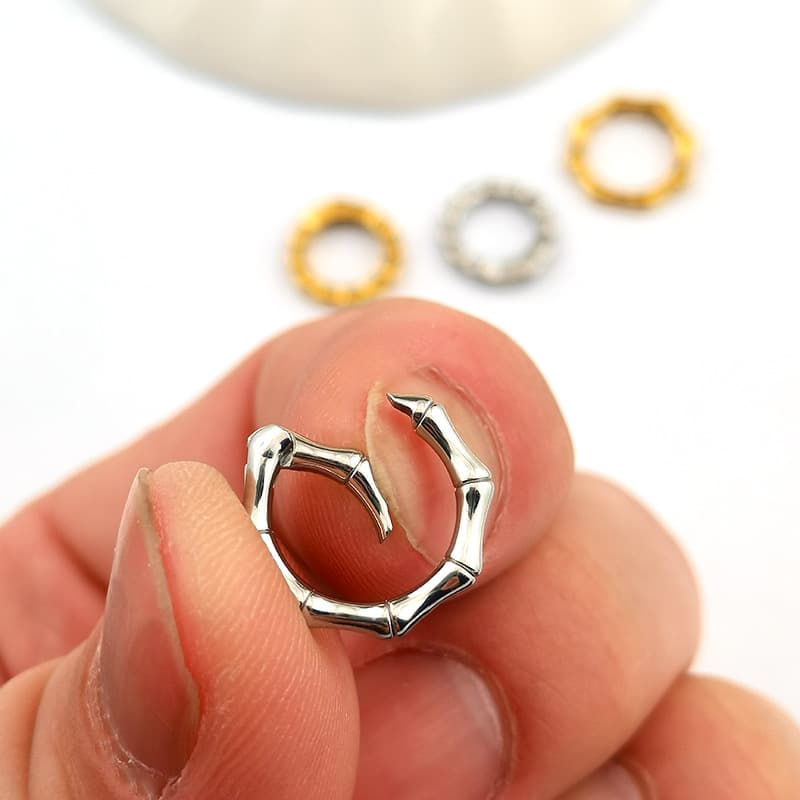 18K Gold Plated Bamboo Spring Ring Clasp – Stainless Steel DIY Jewelry Connector 2