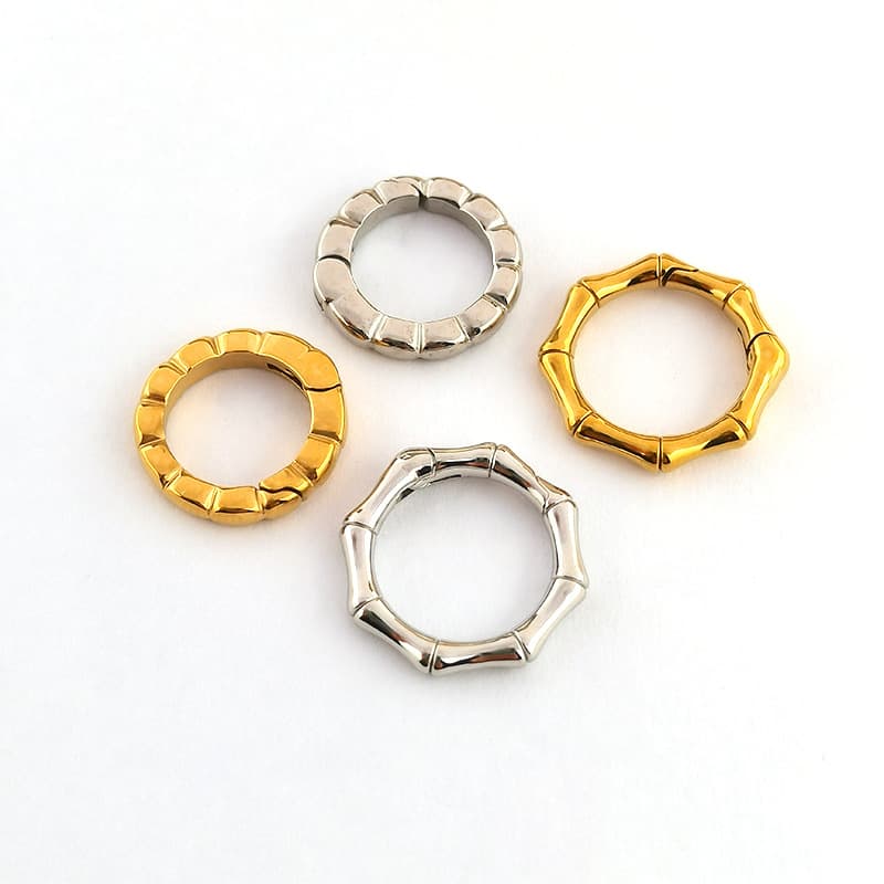18K Gold Plated Bamboo Spring Ring Clasp – Stainless Steel DIY Jewelry Connector 3