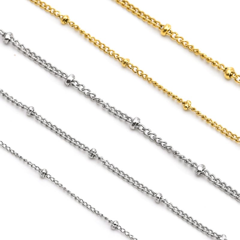 Chaîne en acier inoxydable à perles latérales – chaîne pour collier de bijoux DIY 2