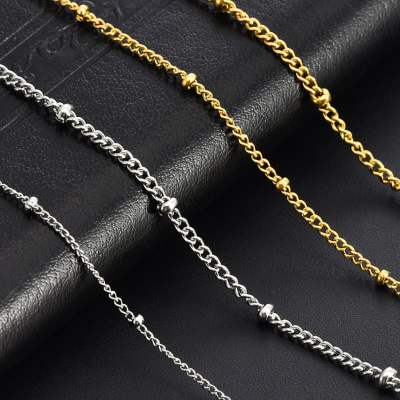 Chaîne en acier inoxydable à perles latérales – chaîne pour collier de bijoux DIY 3