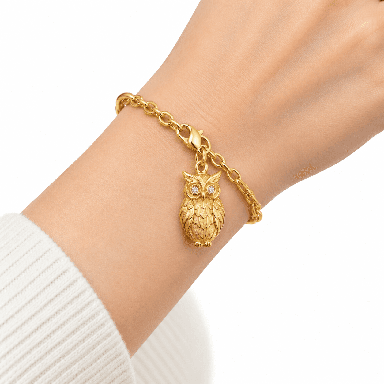 Golden Twilight Owl Feather 316L Stainless Steel Charm 5
