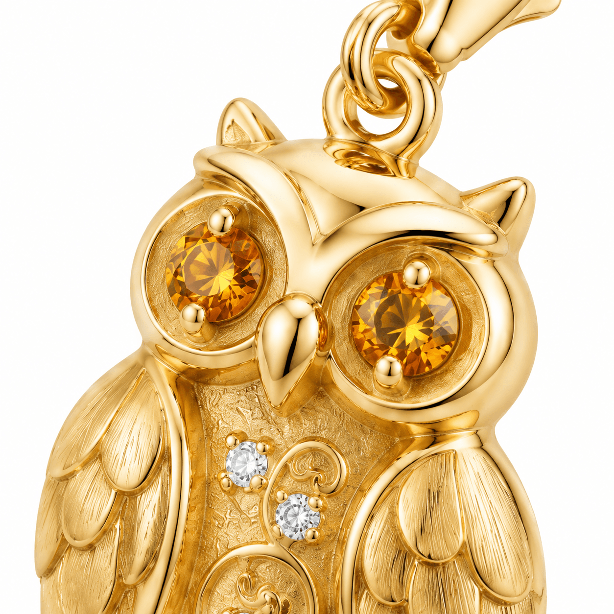 Gilded Owl Under Moonlight 316L Charm, Gold Plated, Pave Eyes 3