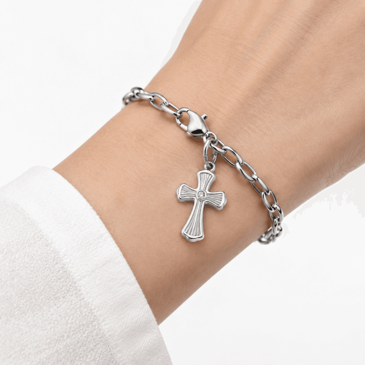 Aurora Cross Rope-Twist Charm 316L AB Micro-Pave (10-16mm) 5