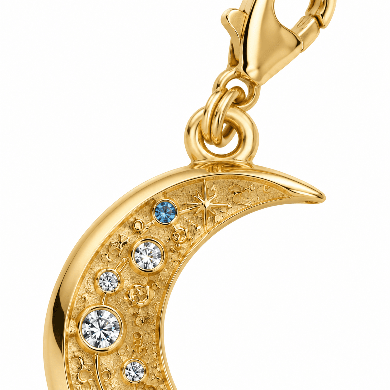 Azure Eclipse Moonstone Crescent 316L Stainless Steel Charm 3