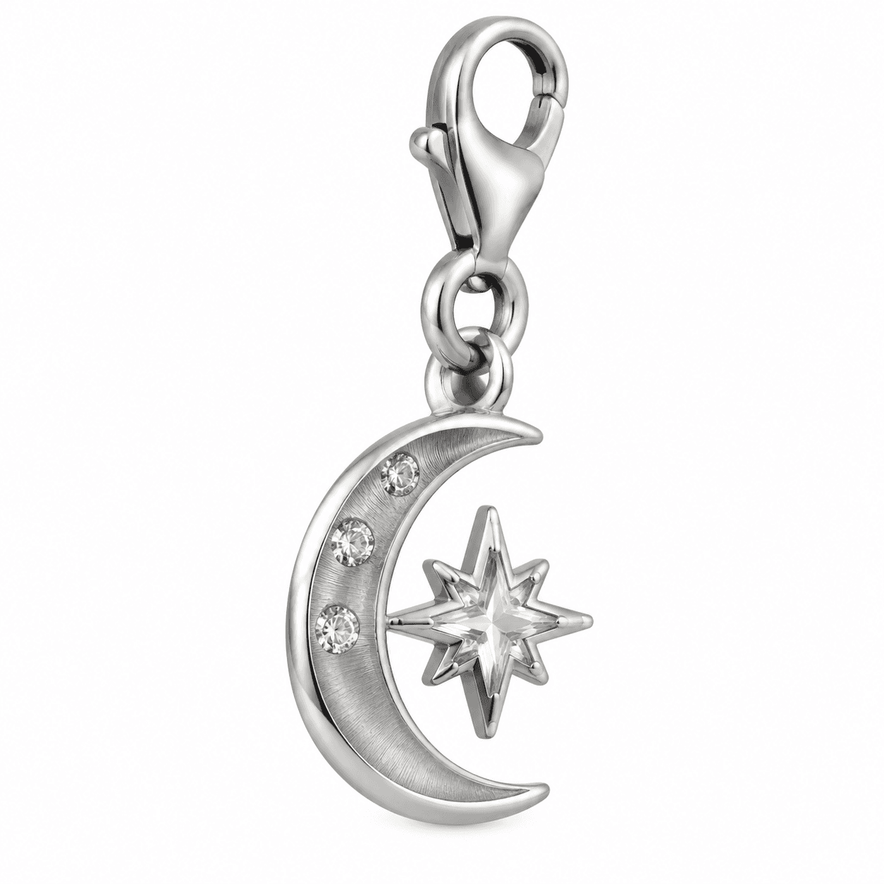 Lunar Vortex Blue Flash Moon & Star Stainless Steel Charm
