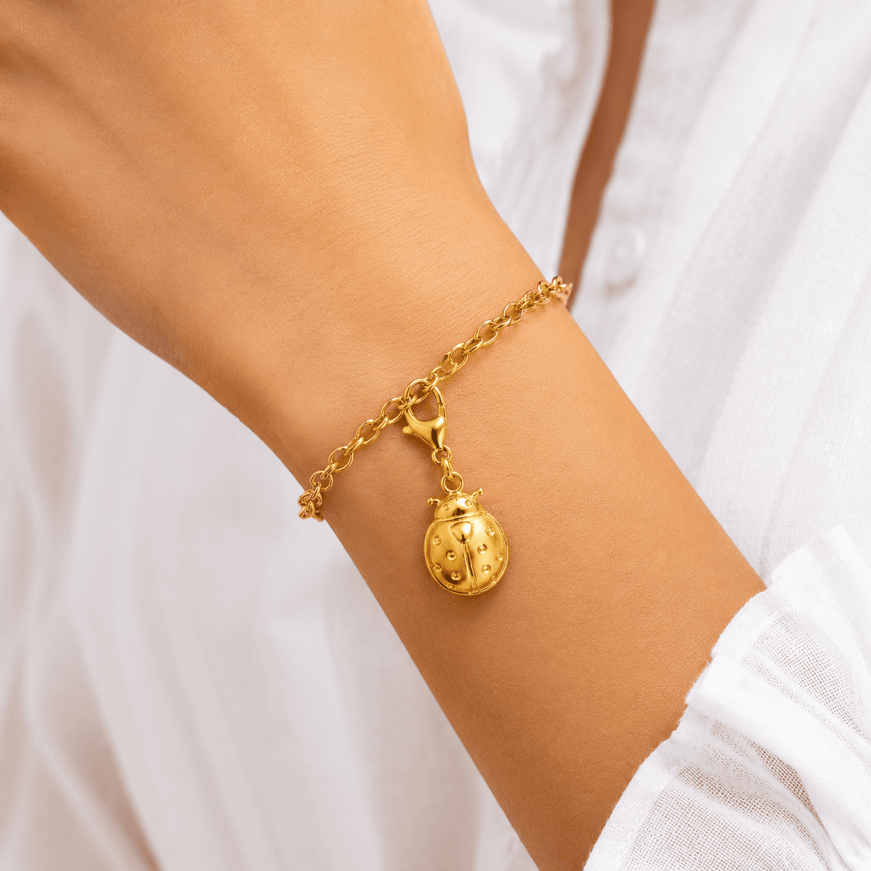 Aurora Golden Ladybug Circle Charm - 316L Stainless Steel, 18K Gold Plated 5