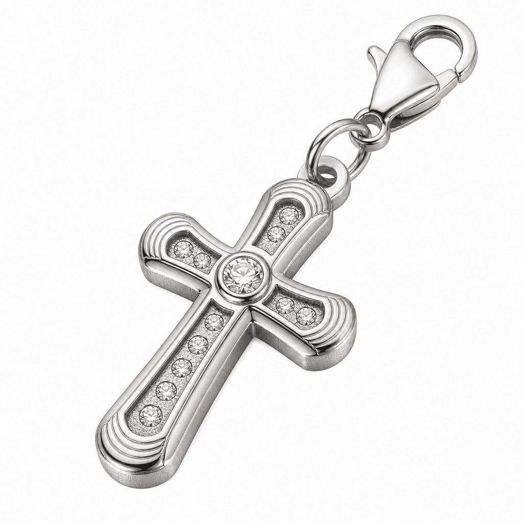 Sunburst Micro-Crown Cross Charm 316L Stainless Steel