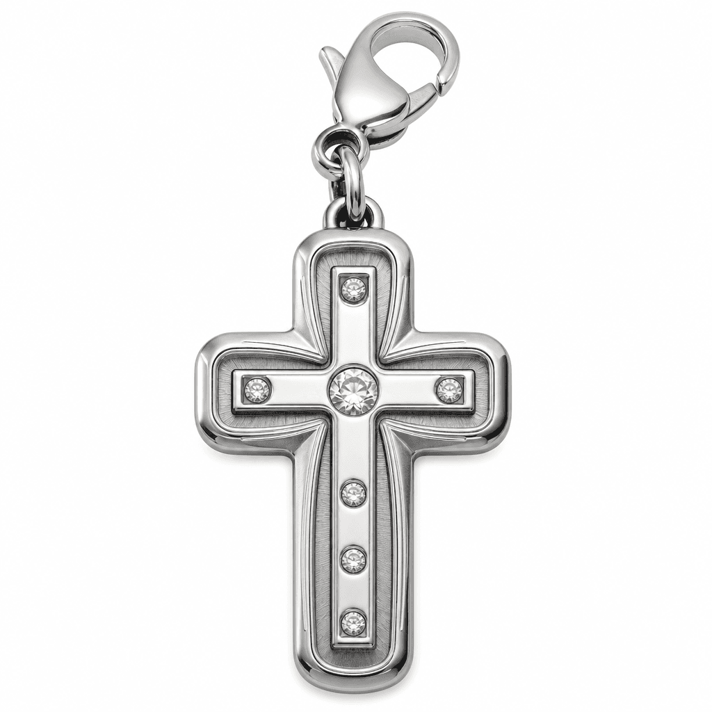 Sunburst Micro-Crown Cross Charm 316L Stainless Steel 3
