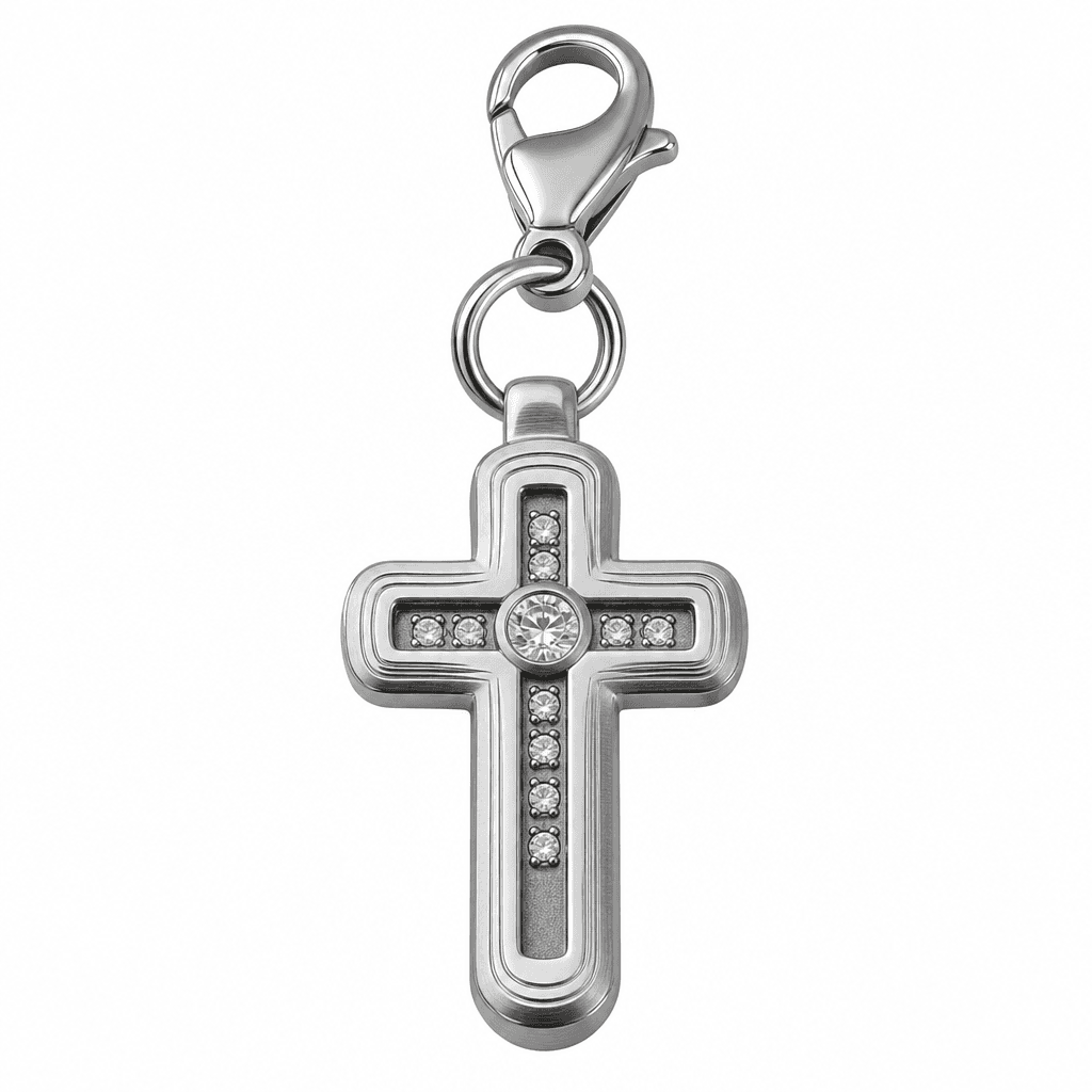 Sunburst Micro-Crown Cross Charm 316L Stainless Steel 4