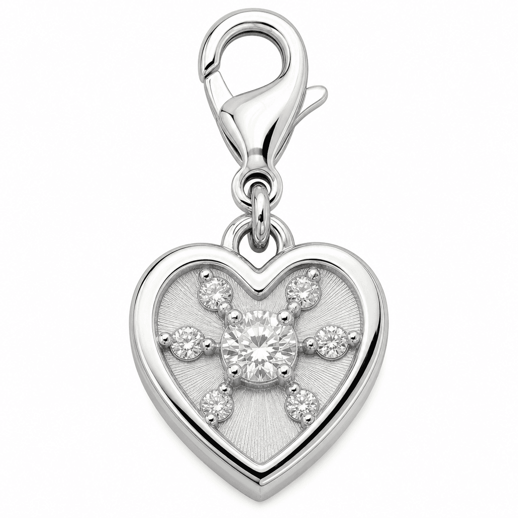 Rose Shield Heartline Clip Charm 316L Stainless Steel 3