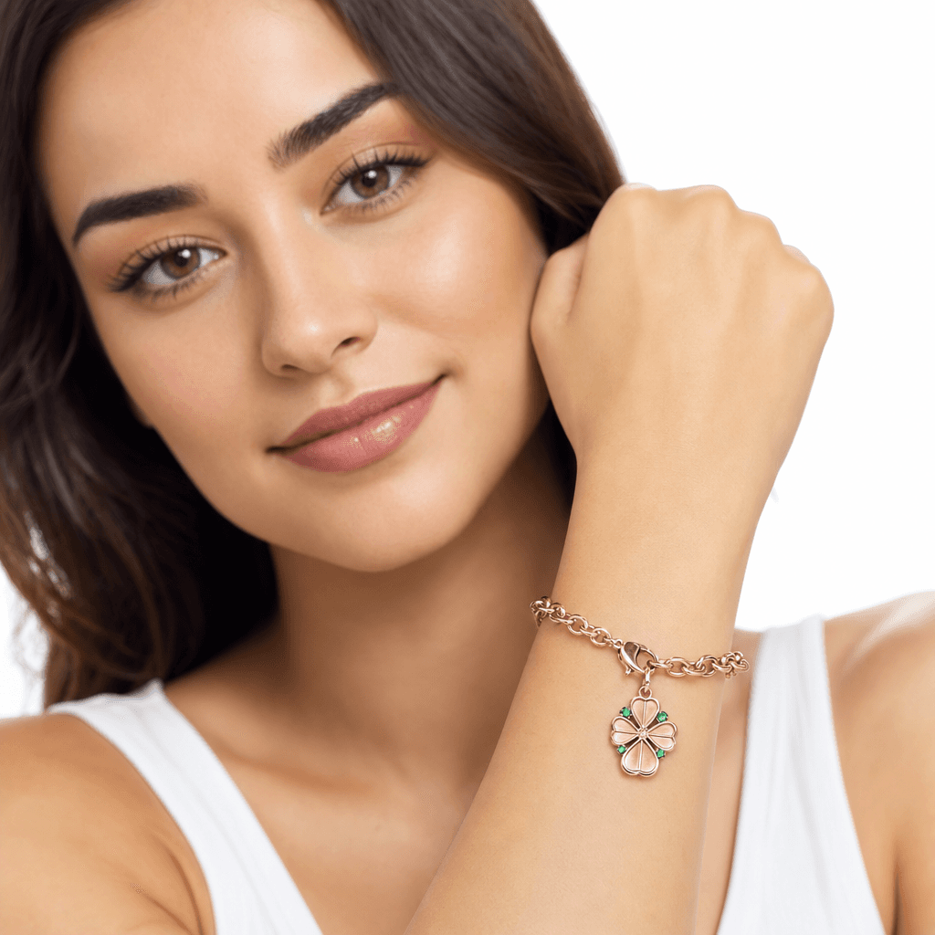 Rose Halo Four-Leaf Clover Shadow 316L Charm (Rose Gold) 5