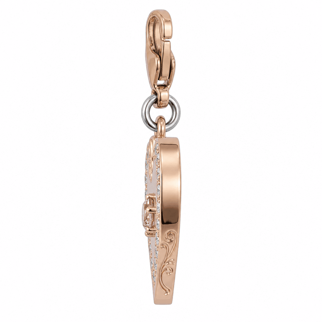Rosegold Filigree Heart 316L Stainless Steel Charm with Moonstone Flash 2