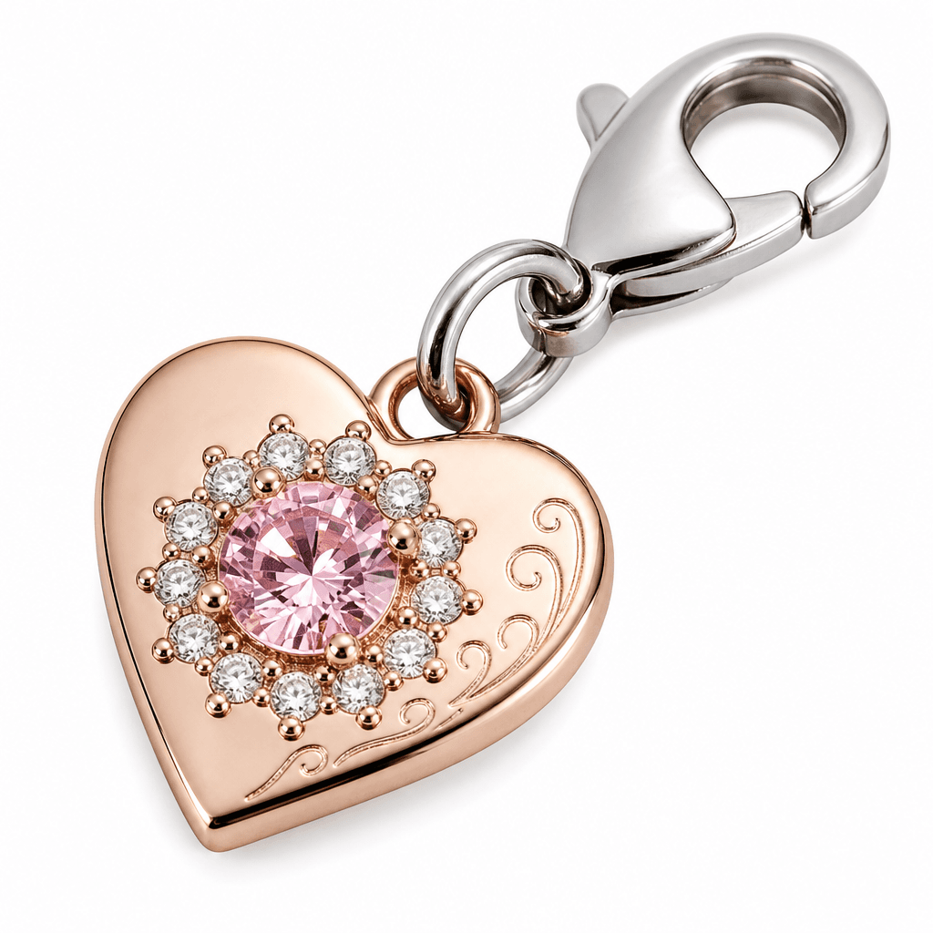 Rosegold Filigree Heart 316L Stainless Steel Charm with Moonstone Flash 3