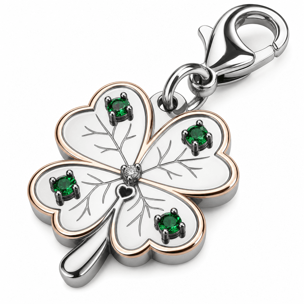 Golden Lucky Four-Leaf Clover Micro-Pavé Fleck 316L Charm