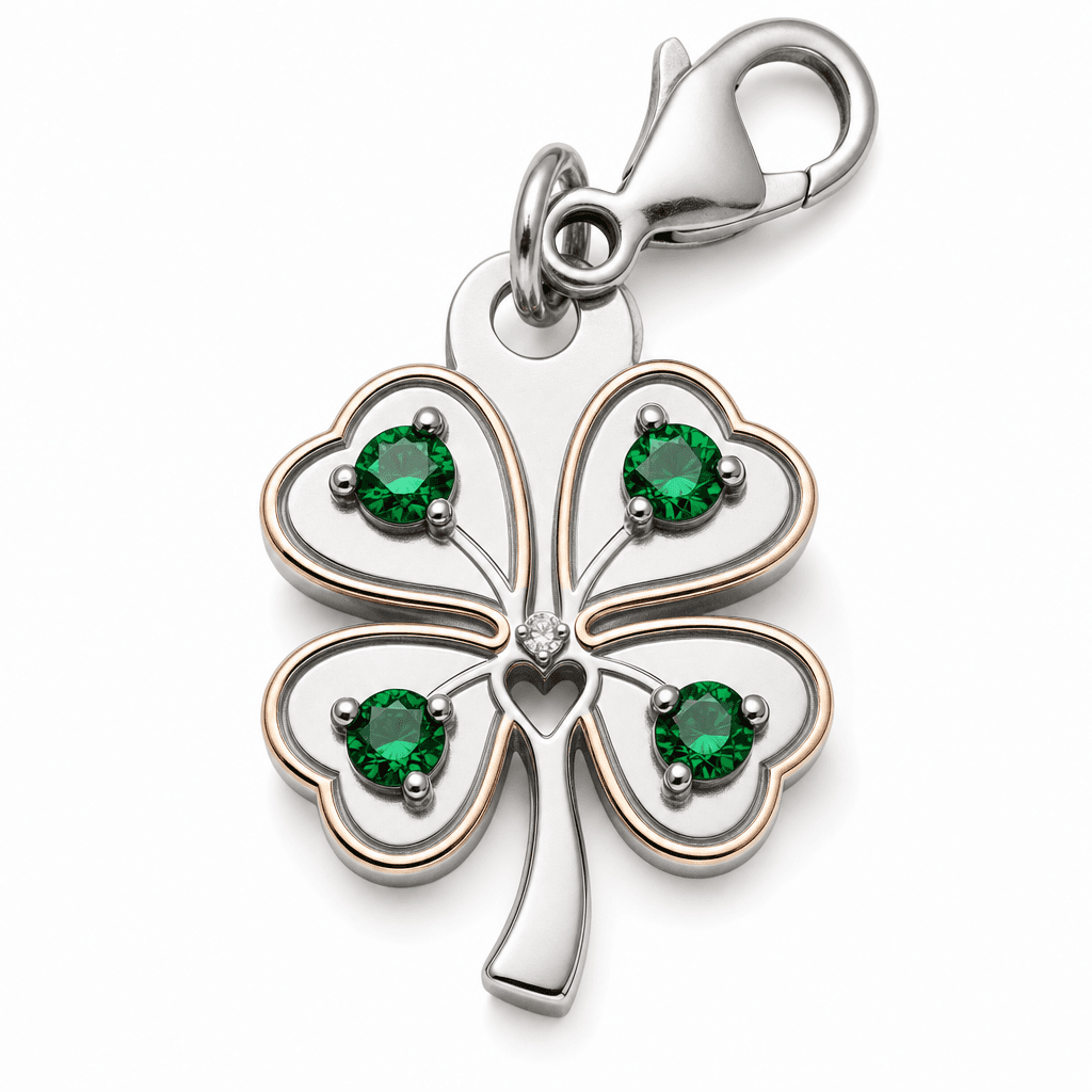 Golden Lucky Four-Leaf Clover Micro-Pavé Fleck 316L Charm 3