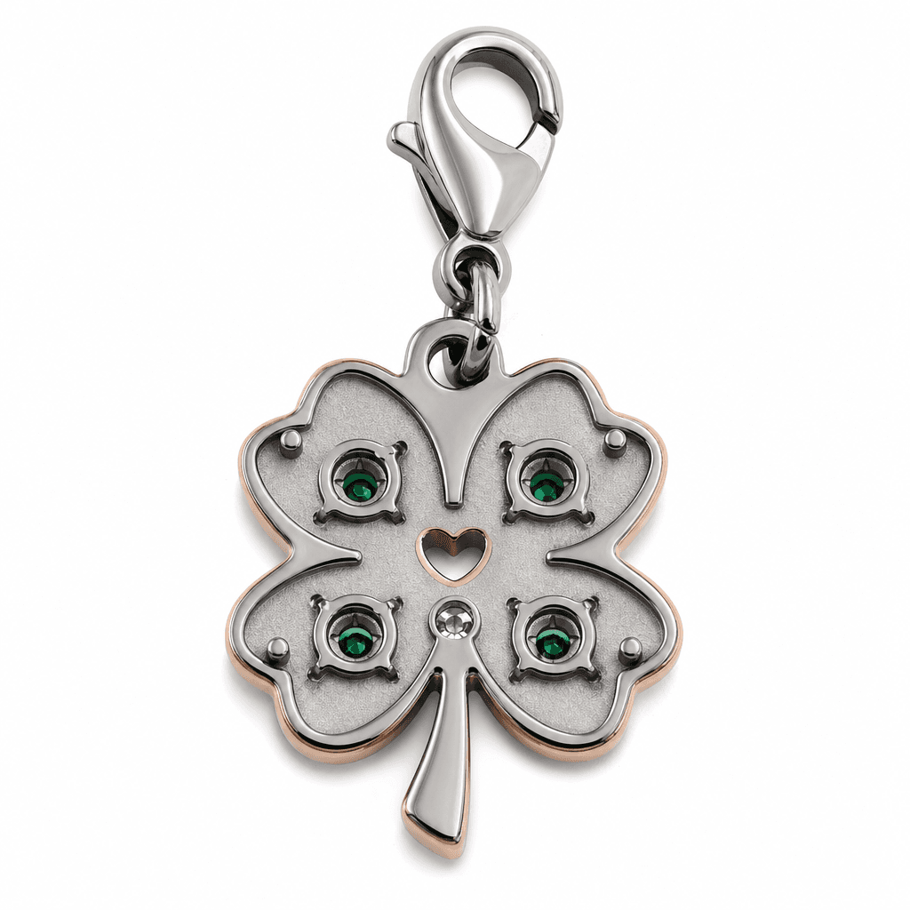 Golden Lucky Four-Leaf Clover Micro-Pavé Fleck 316L Charm 4