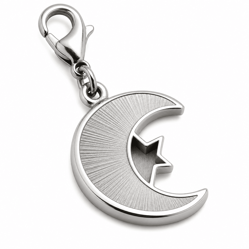 LunaLattice Crescent Charm - 316L Gunmetal Antiqued Moon 3