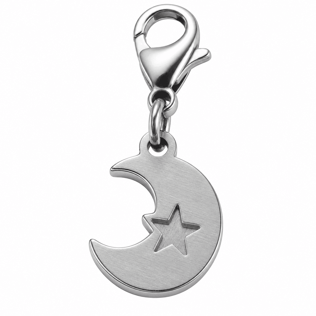 LunaLattice Crescent Charm - 316L Gunmetal Antiqued Moon 4