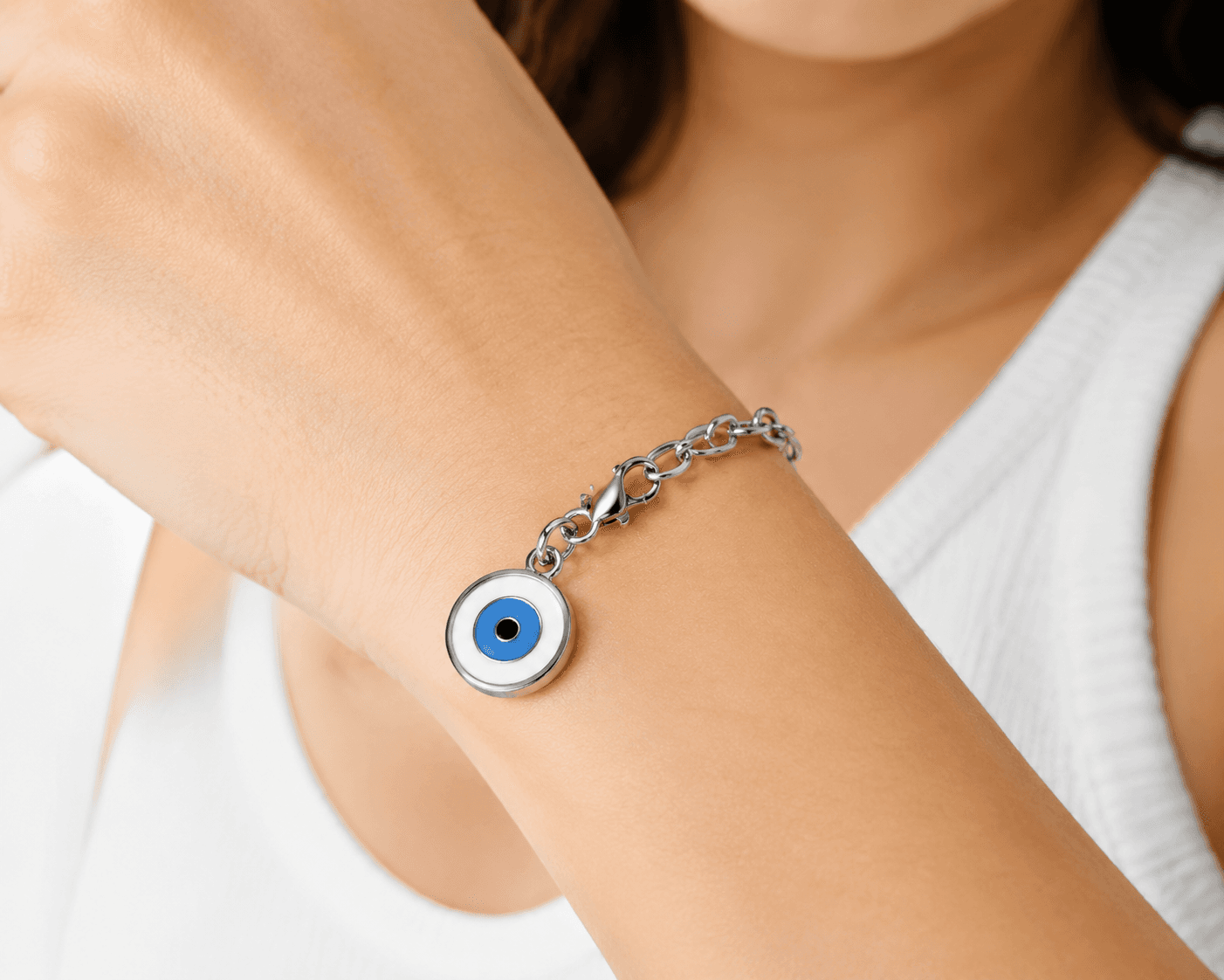Azure Eyeguard Charm - 316L Stainless Steel with Sapphire Bezel 5