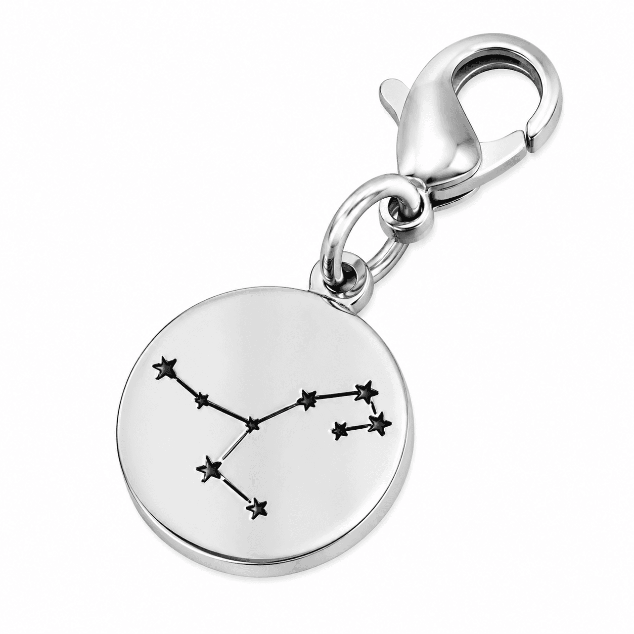 Ciondolo costellazione a disco con bussola zodiacale e pietra di luna, finitura gunmetal