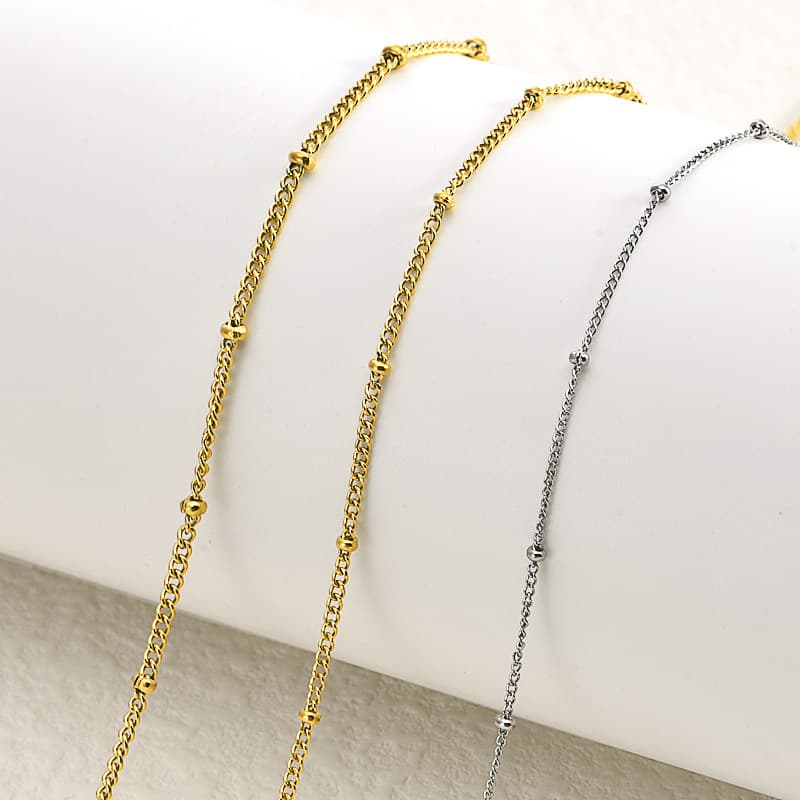 Chaîne en acier inoxydable à perles latérales – chaîne pour collier de bijoux DIY