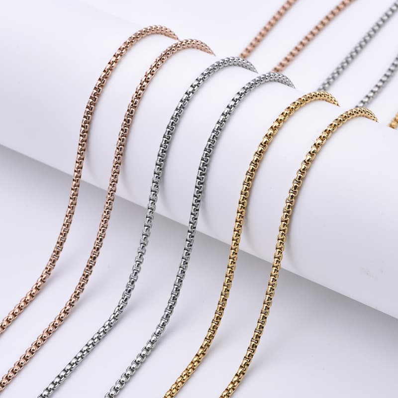 Chaîne carrée à perles en acier inoxydable – chaîne à perles de type box pour bijoux DIY