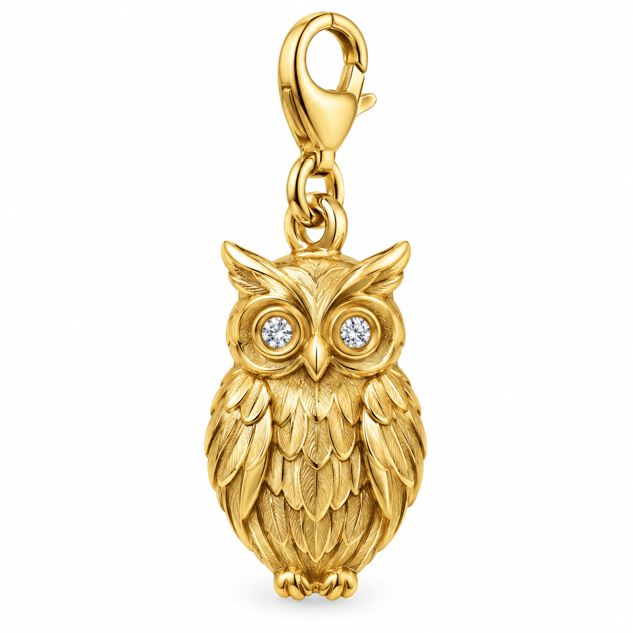 Golden Twilight Owl Feather 316L Stainless Steel Charm
