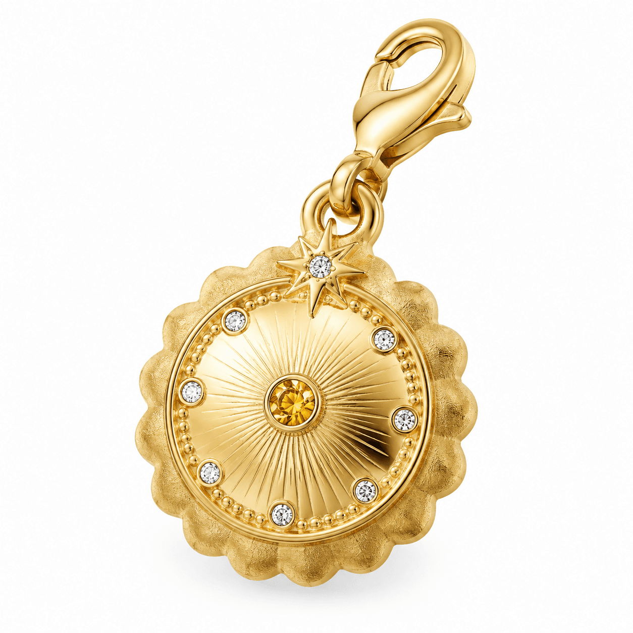 Gold Sunburst Shield Bag Charm 316L Stainless Steel Charm