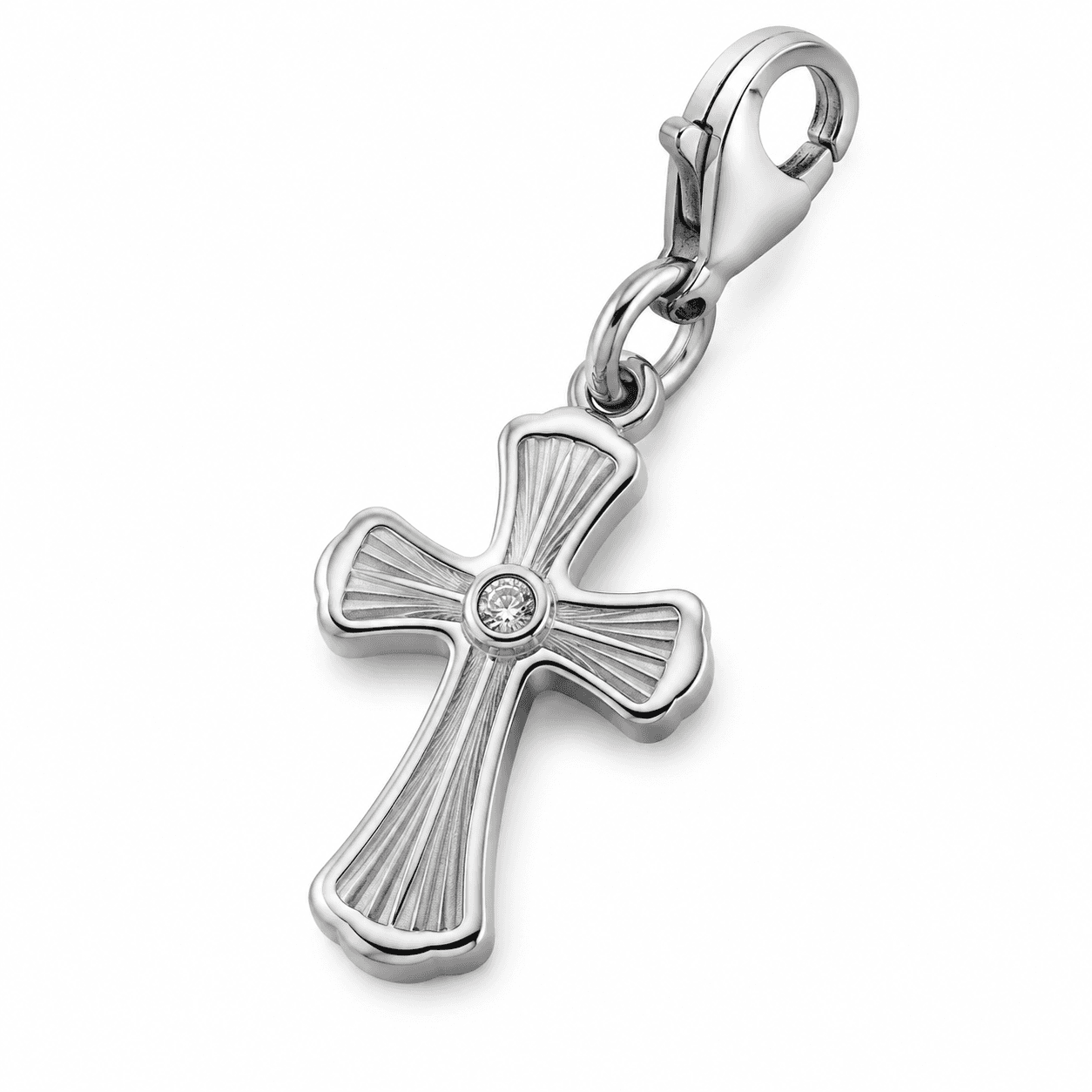 Aurora Cross Rope-Twist Charm 316L AB Micro-Pave (10-16mm)