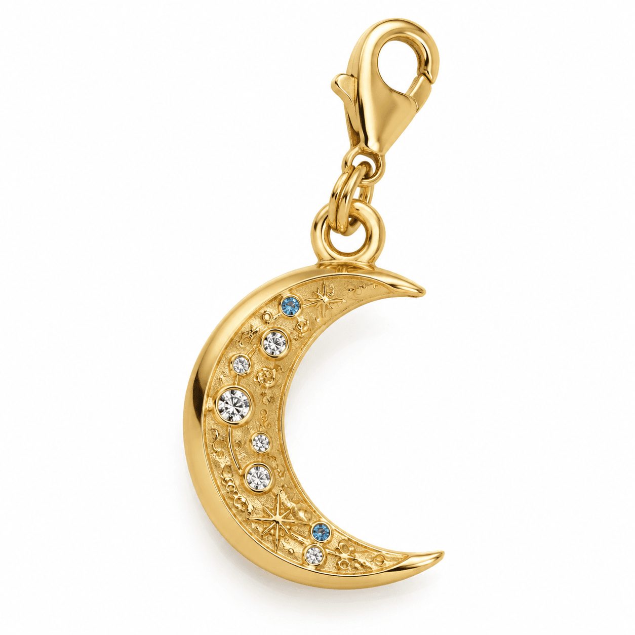 Azure Eclipse Moonstone Crescent 316L Stainless Steel Charm