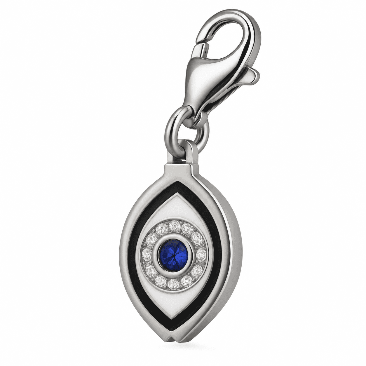 Nocturne Teardrop Evil Eye 316L Charm, IP Black Moonstone-Blue