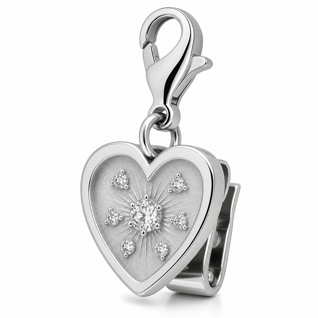 Rose Shield Heartline Clip Charm 316L Stainless Steel
