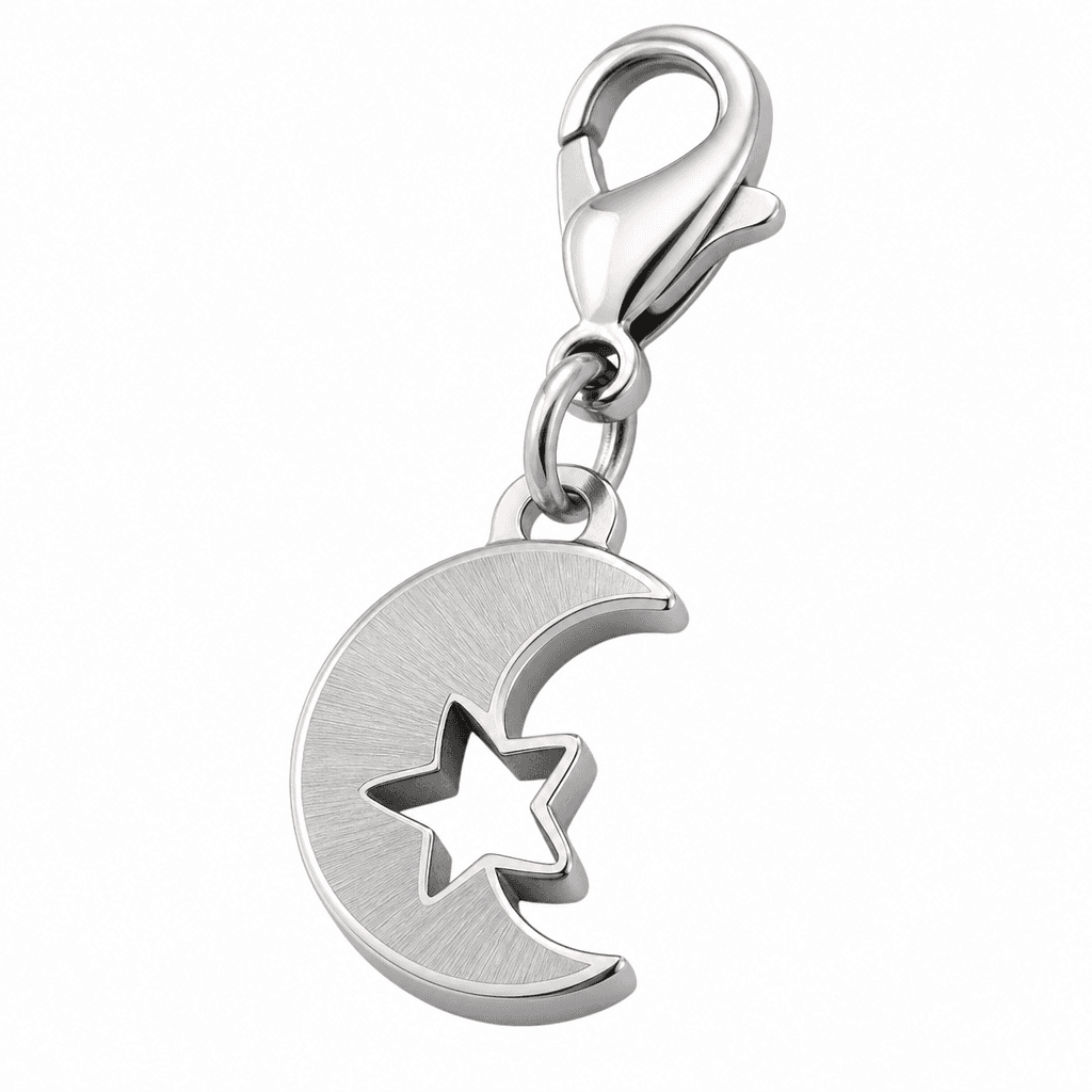 LunaLattice Crescent Charm - 316L Gunmetal Antiqued Moon