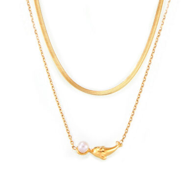 Double Layered Dolphin Pendant Necklace