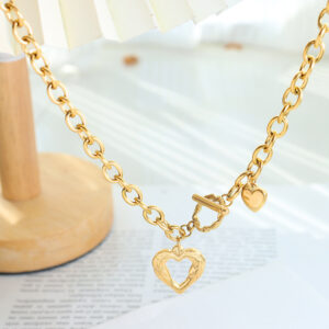 OT Clasp Hollow Heart Pendant Necklace - Image 4