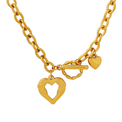 OT Clasp Hollow Heart Pendant Necklace