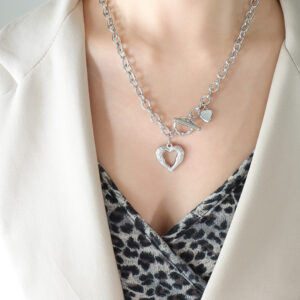 OT Clasp Hollow Heart Pendant Necklace - Image 2