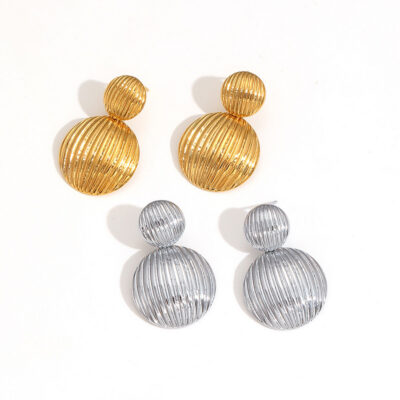 Round Striped Drop Earrings