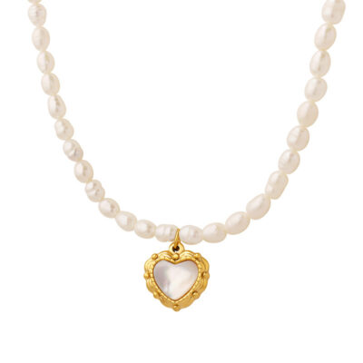 White Shell Heart Pendant Pearl Necklace